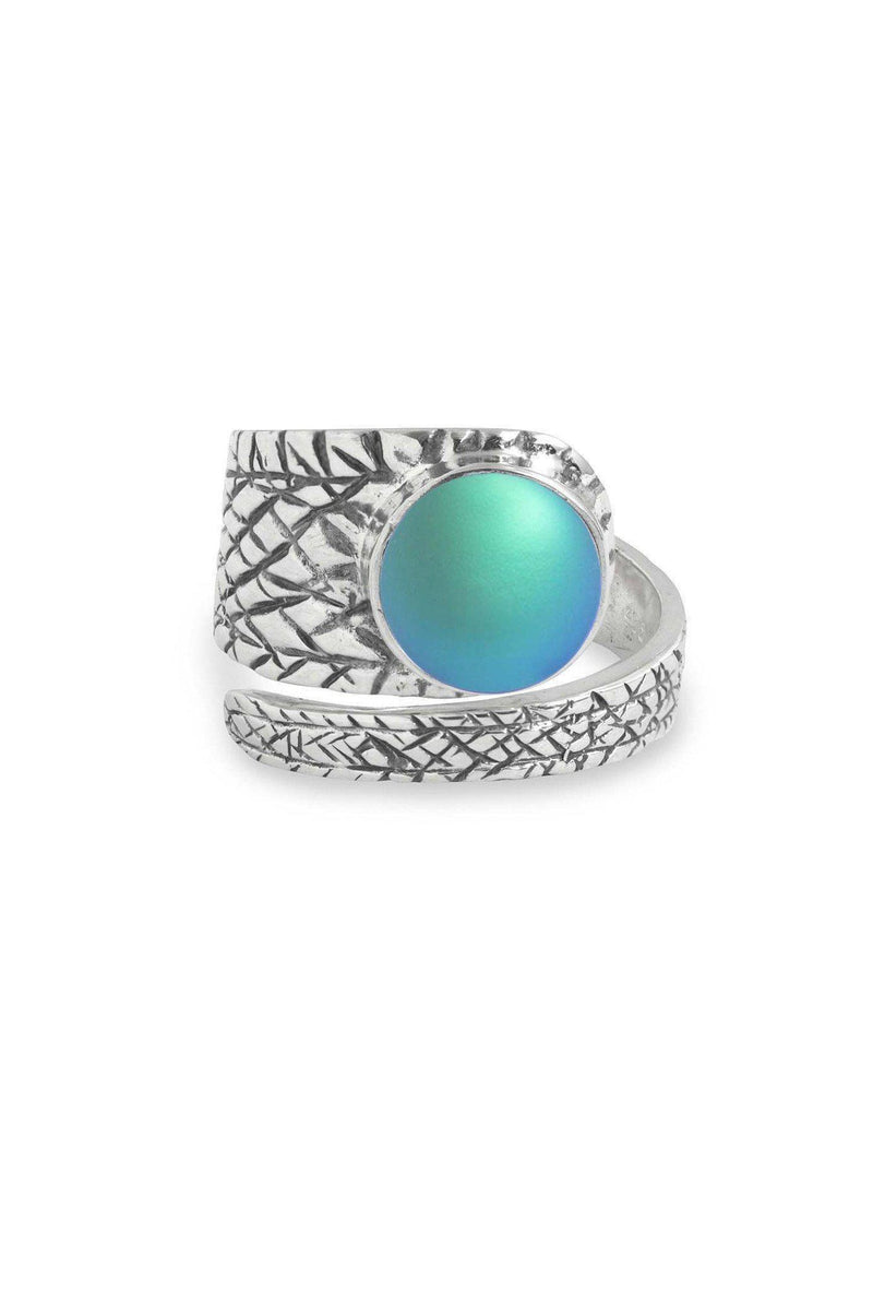 Handmade Sterling Silver-Turtle Ring-Aqua-Frosted-Leightworks