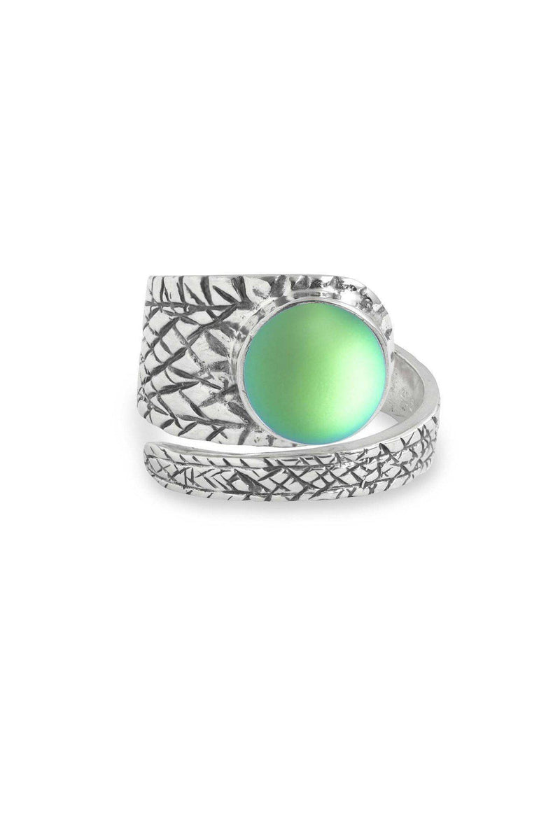 Handmade Sterling Silver-Turtle Ring-Green-Frosted-Leightworks