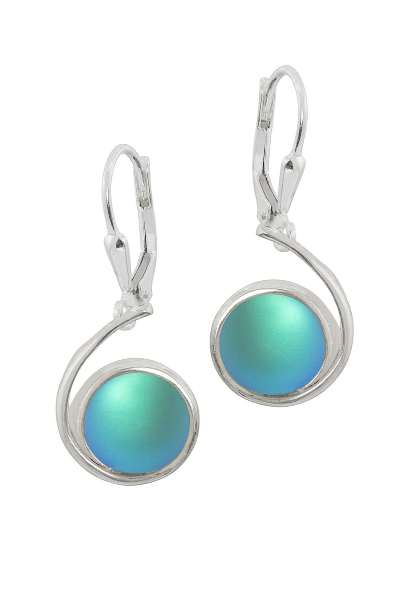 Sterling Silver-Wave Earrings-Aqua-Frosted-Leightworks