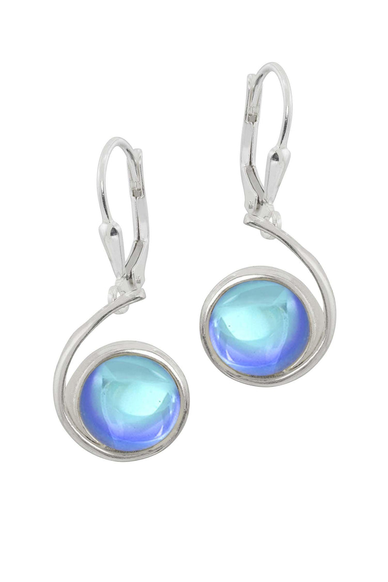 Sterling Silver-Wave Earrings-Blue-Polished-Leightworks