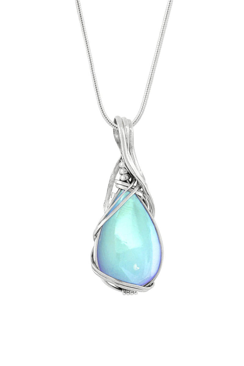Sterling Silver-Wire Wrap Pendant-Necklace Charm-Aqua-Polished-Leightworks