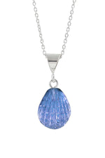 Sterling Silver-X-Small Scallop Pendant-Necklace Charm-Blue-Polished-Leightworks